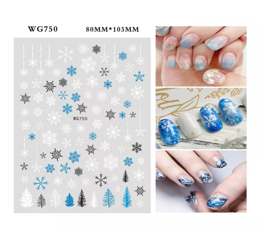 Christmas 2023 Holiday Nail Stickers Blue and White Snow Flakes Etsy
