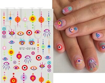 Technicolour Protection Hamsa Eye Graphic Symbol Nail Stickers - free shipping and gifts with purchase