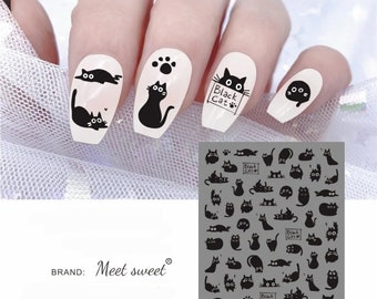 Nail Stickers - Black Cat Fever - Kitty Cat Decoration - free shipping and gifts with purchase