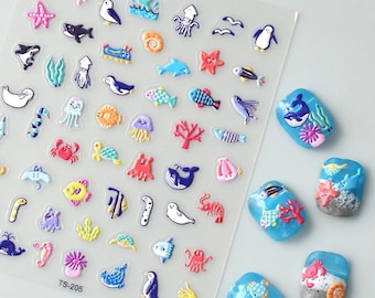 3D Ocean Nail Stickers – Sea Creatures, Under the Sea Manicure