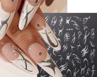 Unisex Premium Nail Stickers - Silver Tribal Slashes and Paint Strokes - free gifts with purchase