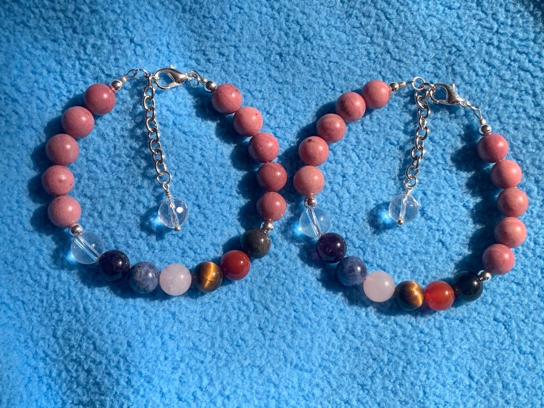 7 Chakra With Pink Rhodonite Adjustable Bracelet / 7 Stone Chakra / 7 ...