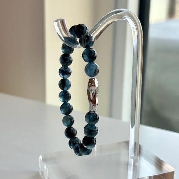 希少なアクアマリンブラックフラッシュブレスレット、ヒーリング