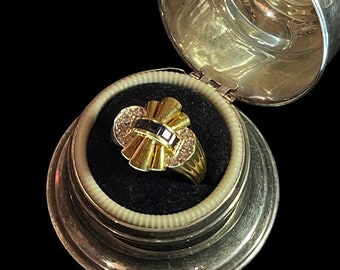 RARE 18k Art Deco Solid Gold Tank Ring mit Diamanten