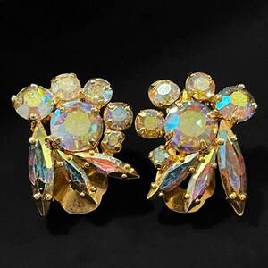 Stunning Aurora Borealis Rhinestone Clip On Earrings
