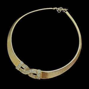 Elegant Vintage Christian Dior Rhinestones Snake Chain Gold-Tone Necklace