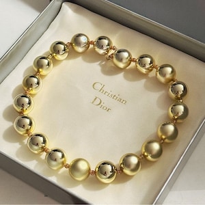 Vintage Christian Dior Gold Bead Necklace - Signed Dior Clasp
