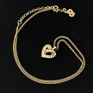 Signed Christian Dior Rhinestones Heart Necklace