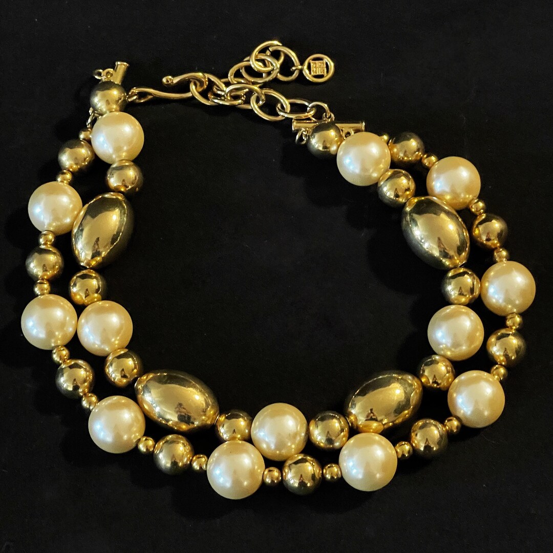 Vintage Givenchy Runway Necklace Gold Beads & Faux Pearls Choker Etsy