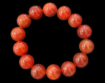 Prachtige oranjerode carneoolarmband met grote kralen, helende kristallen, cadeau voor haar, gewaagde sieraden, edelstenen, armband van echt kristal