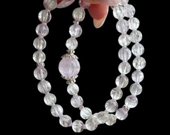 Premium Graded Natural Ice Kunzite Beaded Bracelet, healing crystals, gift for her, double strand, purple gemstone bracelet, stretch