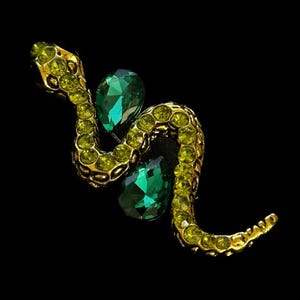 Green Rhinestone Snake Brooch