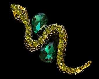 Green Rhinestone Snake Brooch