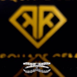Unique Curved wedding ring Diamond wedding band Vintage 14K White Gold Moissanite wedding band matching band Bridal promise Anniversary gift