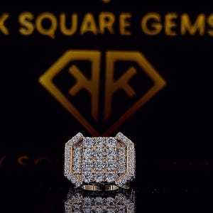 Moissanite Diamond Square Statement Ring, Iced Out Ring, Men&#39;s Ring, Hip Hop Ring, Anniversary Gift for Him