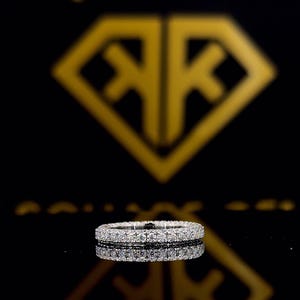 14k White Solid Gold Genuine Moissanite Diamond FULL Eternity Band Wedding Band Stack Ring For Women All Widths Best Prices Anywhere!