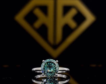 Classic 3.02 CT Portuguese Cut Cyan Blue Moissanite Engagement Ring, Solitaire Ring, Cathedral Wedding Ring, Anniversary Gift For Her