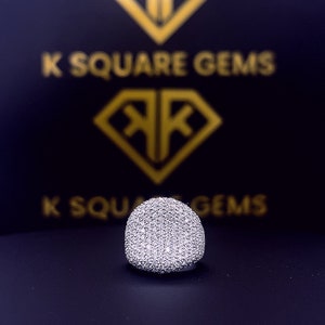 Micro Pave Dome Ring, Moissanite Diamond Dome Ring, Engagement Dome Ring, Dainty Dome Ring, Solid 14K White Gold Ring, Wedding Gift Ring