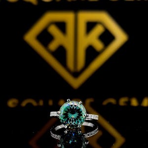 Classic 4.70 CT Portuguese Cut Moissanite Engagement Ring, Green Moissanite Solitaire Ring For Women Anniversary Ring Gift For Her Love