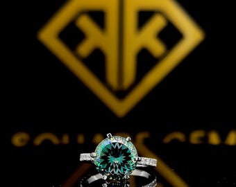4.70 CT Green Moissanite Engagement Ring: 14k White Gold Solitaire