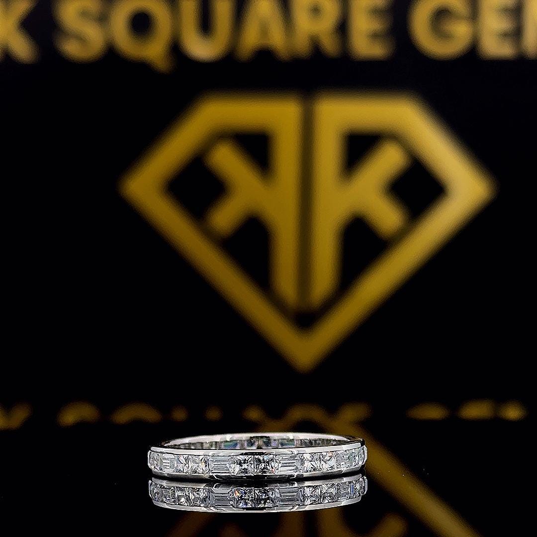 14k Gold Moissanite Eternity Band: Baguette & Princess Cut Wedding Ring ...