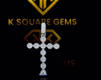 Moissanite Diamond Holy Cross Pendant: 925 Sterling Silver Wedding Charm