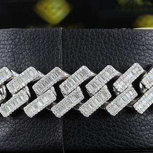 19 mm Baguette Moissanite Kubańska Bransoletka Moissanite Iced Out Kubańska Bransoletka, Hip-hop Biżuteria Prezent Dla Mężczyzn/Kobiet, Srebro Sterlingowe 925