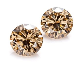 Pair Champagne Moissanite: Round Cut VVS1 Loose Gemstone (5.00-11.00 MM)