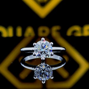 Round Cut Moissanite Solitaire Engagement Ring, Simple Round Solitaire Wedding Ring, 6 Prong Solitaire 14k Gold Bridal Ring by Ksquaregems