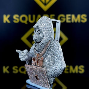 Men Iced Out 3D Character Pendant, VVS Moissanite Diamond Charm, Custom Logo Charm, Letter Pendant, Sterling Silver, Birthday Gift For Him