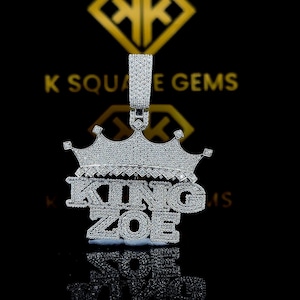 Pingente de hip hop com nome ou letra da sorte personalizado, pingente de charme, pingente de rei ou rainha, pingente de moissanite, joias de hip hop com gelo, presente para ela