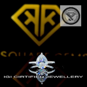 Pear Cut Diamond ring / 2.50 Carat IGI Certified E color VS1 Clarity Pear Cut Lab Grown Diamond Solitaire Engagement Ring 14k White Gold