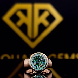 Rose Gold Lünette Set Ring, 7.10 CT Portugieser Schnitt Blau Moissanite Verlobungsring, Statement Ring, Antiker Moissanite Ring, Unisex Ring