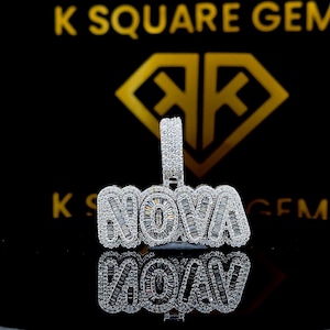 Pingente de hip hop personalizado, letra personalizada, pingente redondo brilhante e corte baguete de moissanite com gelo, prata esterlina 925, pingente de hip hop masculino