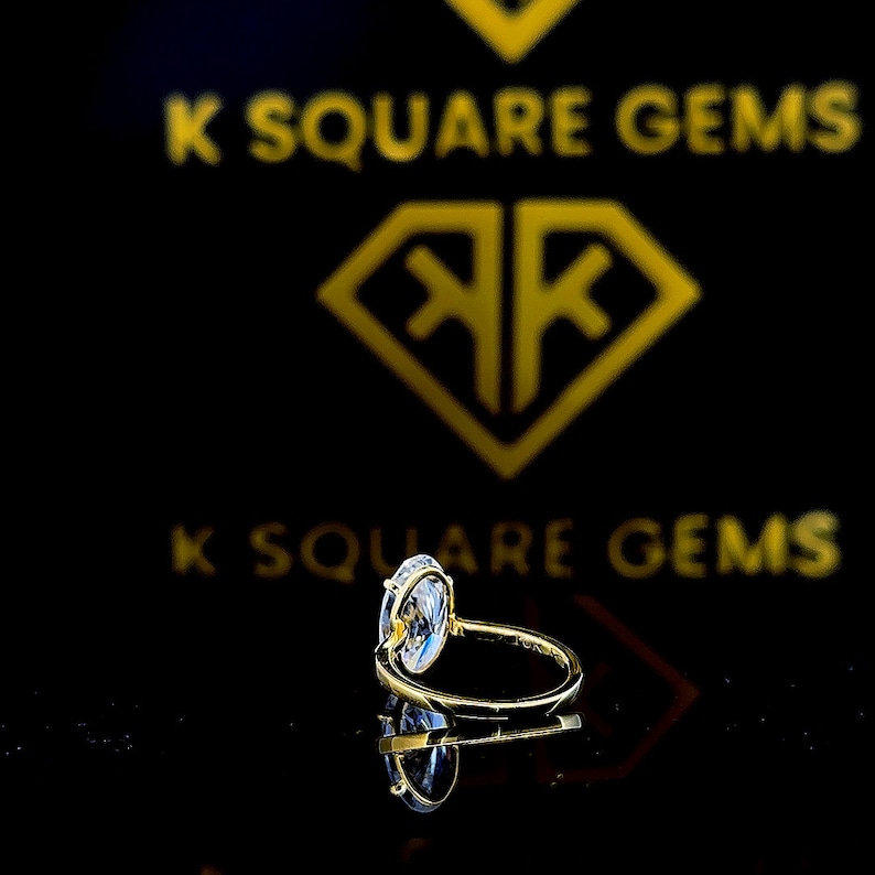 4.10 Ct Elongated Oval Moissanite Solitaire Ring: 14K Yellow Gold image 5