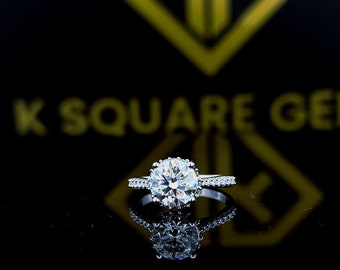 1.50TCW Round Moissanite Hidden Halo 14K White Gold Engagement Ring