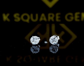 Pendientes de moissanita de talla marquesa y princesa, pendientes de tuerca, pendientes de empuje, pendientes de boda para mujer, regalo de aniversario de oro blanco de 14 k