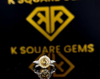 2.00 Ct Champagne Moissanite Engagement Ring: 14k White Gold Portuguese Cut