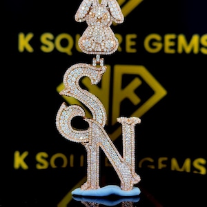 Pingente de hip hop com logotipo inicial personalizado, pingente de hip hop com letra inicial, pingente de moissanita, joias de hip hop Ice Out, banhadas a ouro rosa