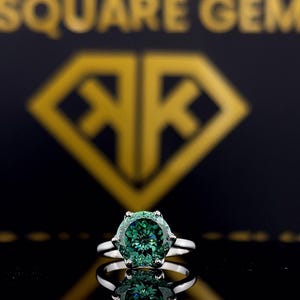Classic 4.45 CT Portuguese Cut Green Moissanite Engagement Ring, Solitaire Ring, Cathedral Wedding Ring, Anniversary Gift For Her