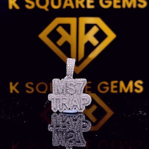Pingente de Hip Hop com Letra Personalizada, Personalize Sua Palavra da Sorte, Pingente Pequeno de Hip Hop, Pingente de Moissanite, Joia de Hip Hop Ice Out