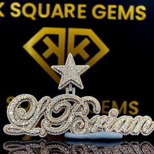 Pingente de hip hop com logotipo inicial personalizado, pingente de hip hop com letra inicial, pingente de moissanita, joias de hip hop Ice Out, banhadas a ouro rosa