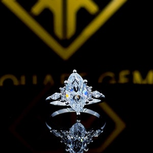 Marquise Cut Moissanite Ring Vintage Moissanite Engagement Ring Solid 14k White Gold Unique Engagement Ring Diamond Wedding Ring