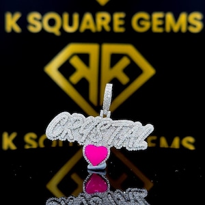 Pingente de Hip Hop com Letra Personalizada e Coração Rosa, Personalize seu Nome, Pingente de Hip Hop Masculino, Pingente de Moissanite, Joias de Hip Hop Ice Out