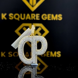 Colgante personalizado de dos letras de Moissanite, colgante de moissanita VVS con letra inicial personalizada, colgante de moissanita de hip hop de plata