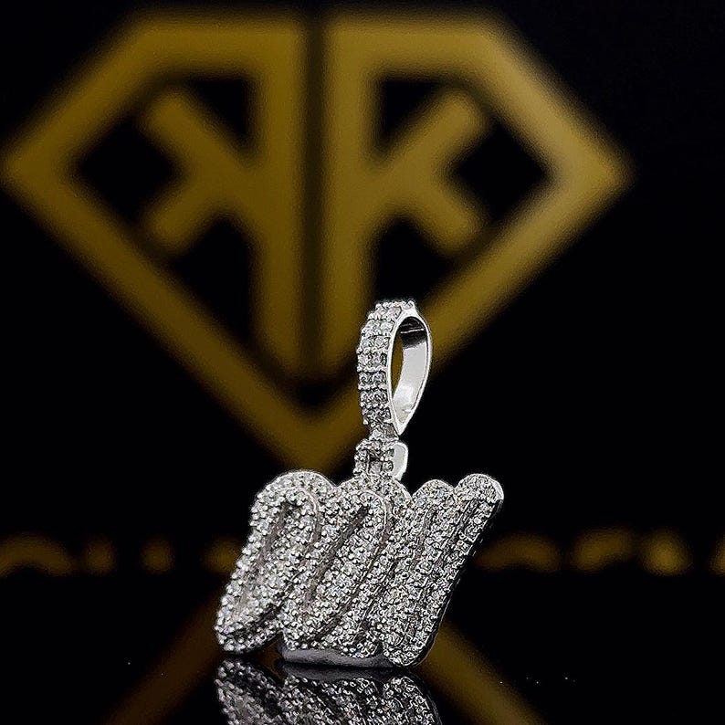 Custom Moissanite Letter Pendant: Sterling Silver Hip Hop Jewelry image 4
