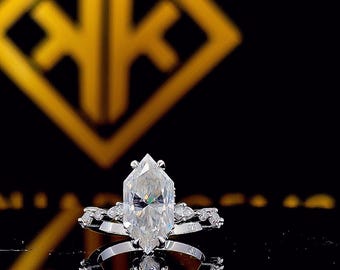Dutch Marquise Cut Moissanite Engagement Ring, Hidden Halo, 3.35 Ct Moissanite Wedding Ring, Claw Prongs, Ring For Women, Comfort Fit Ring