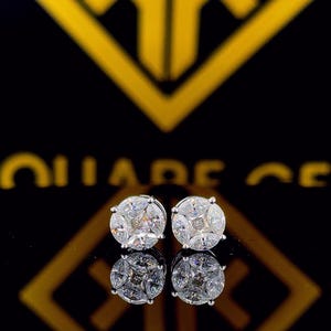 Marquise & Princess Cut Moissanite Earrings, Stud Earrings, Push Back Earrings, Wedding Earrings for Women, Anniversary Gift 14k White Gold