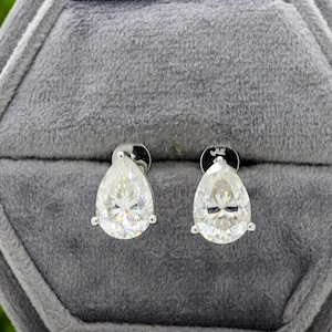 6.00 Tcw D White Pear Cut Moissanite Beautiful Solitaire Earrings Set, Moissanite Earrings, 14k White Gold, Earring For Her, Gift For Her
