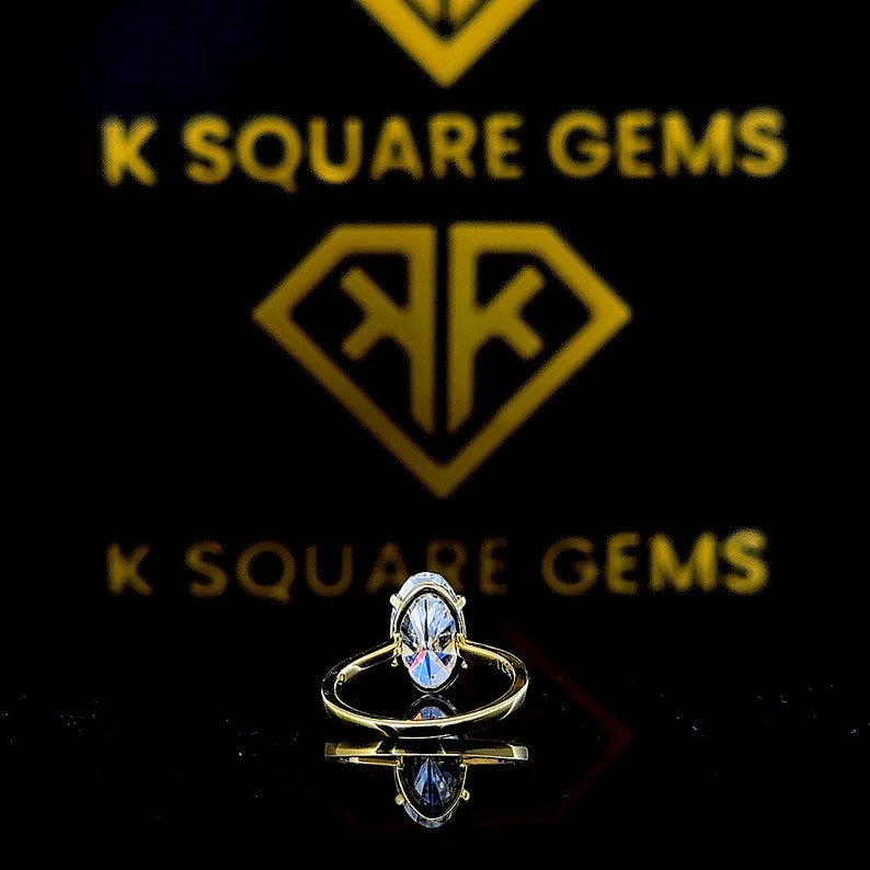 4.10 Ct Elongated Oval Moissanite Solitaire Ring: 14K Yellow Gold image 6